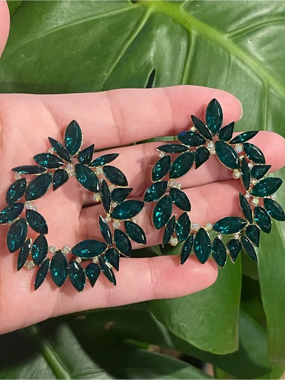 Emerald Teardrop Wreath Statement Earrings